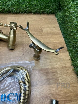 Grifo De Bañera Retro Con Mango En Cruz, Ducha De Mano Y Flor, Latón Efecto Antiguo, Montaje En Pared