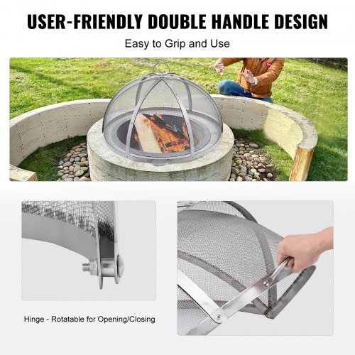 Coperchio anti-scintille per falò, diametro 30", copertura tonda per anello falò all'aperto, accessori in metallo per falò, coperture in acciaio inossidabile facili da usare
