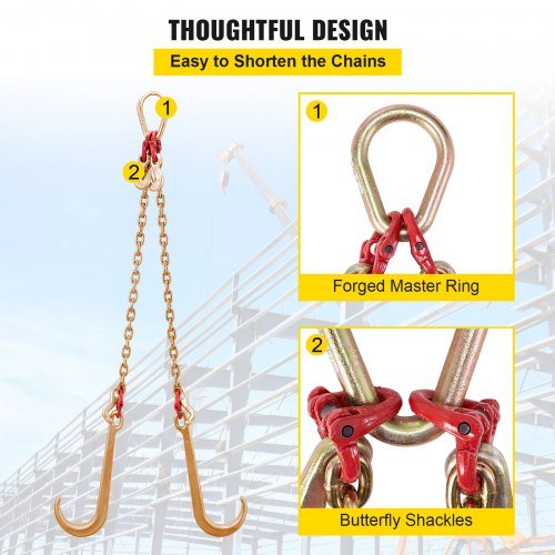 Cadena V Bridle, catena da traino da 8 mm x 60 cm, catena di trasporto V-Bridle grado 80, resistenza alla rottura 4898 kg con ganci TJ e ganci granchio, connettore di collegamento e...