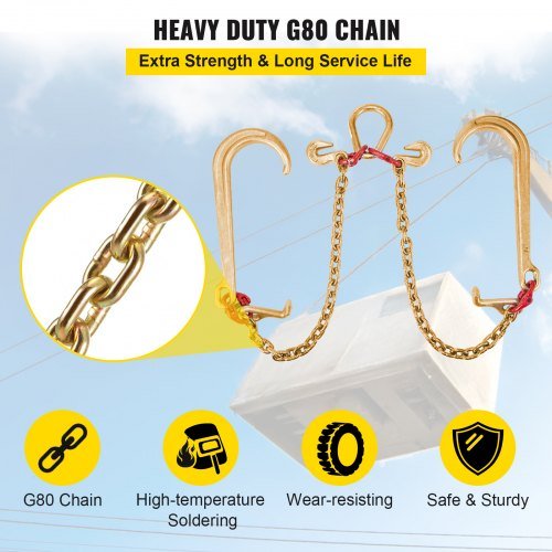 Cadena V Bridle, catena da traino da 8 mm x 60 cm, catena di trasporto V-Bridle grado 80, resistenza alla rottura 4898 kg con ganci TJ e ganci granchio, connettore di collegamento e...