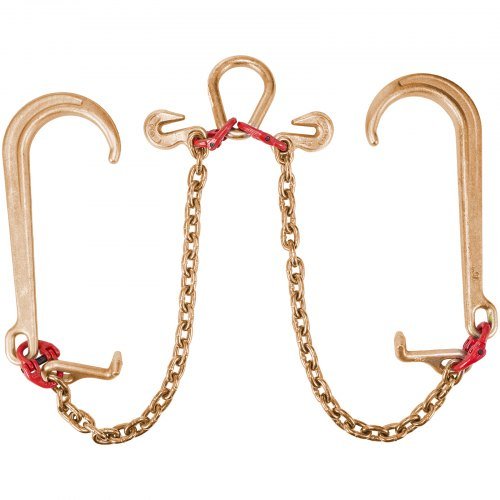 Cadena V Bridle, catena da traino da 8 mm x 60 cm, catena di trasporto V-Bridle grado 80, resistenza alla rottura 4898 kg con ganci TJ e ganci granchio, connettore di collegamento e...