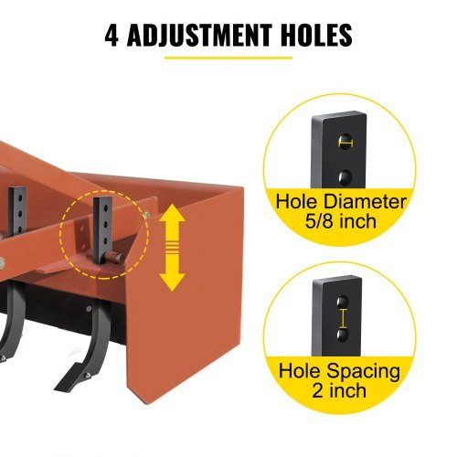 Caja de Cuchilla, 18" Cuchilla Scarificadora, Cuchilla de Caja de 4 Agujeros, Cuchilla Ripper con Dientes y Pasadores Tapered Removibles, Conjunto de Cuchillas Ajustables para Reemplazo, Excavació...