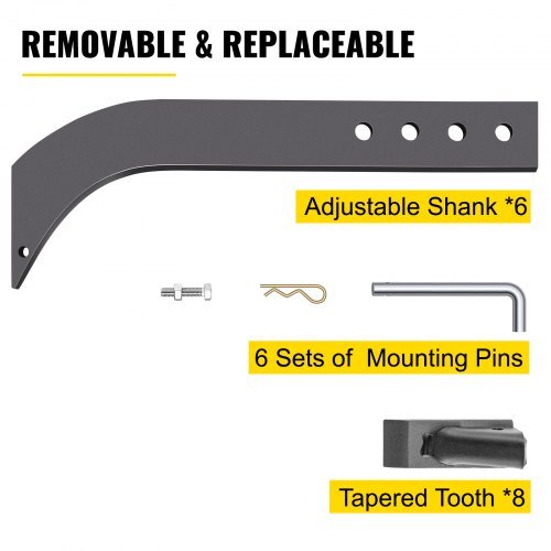 Caja de Cuchilla, 18" Cuchilla Scarificadora, Cuchilla de Caja de 4 Agujeros, Cuchilla Ripper con Dientes y Pasadores Tapered Removibles, Conjunto de Cuchillas Ajustables para Reemplazo, Excavació...