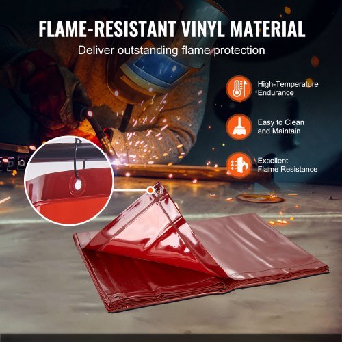 Schermo per Saldatura con Telaio, Schermo per Saldatura a Tenda da 1,83 x 2,44 m, Schermo Protettivo per Saldatura in Vinile Resistente al Fuoco su 4 Ruote Girevoli (2 Bloccabili), Mobil...