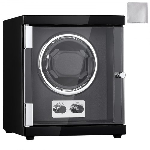 Winder per Orologi, Winder Singolo per Orologio Automatico da Uomo e Donna, con Motore Giapponese Mabuchi Super Silenzioso, Luce LED Blu e Adattatore, Involucro in Pannello ad Alta Densità e PU Nero