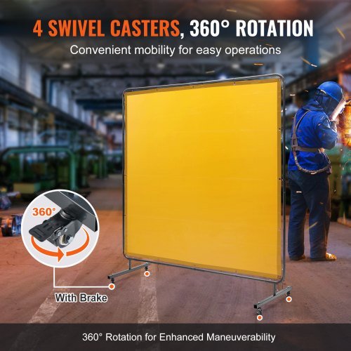 Schermo per Saldatura con Telaio, Schermo per Saldatura a Tenda da 6' x 6', Schermo Protettivo per Saldatura in Vinile Resistente al Fuoco su 4 Ruote Girevoli (2 Bloccabili), Mobile e P...
