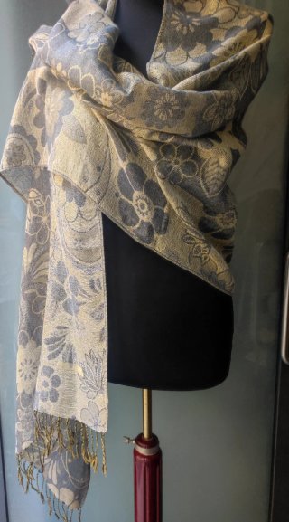 Pashmina dorada, gris ,verde oliva con estampado