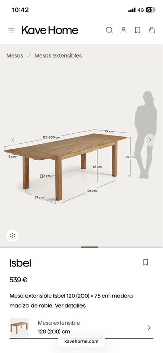 Mesa extensible Kave Home Isbel madera