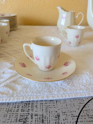 Conjunto de té de cerámica con flores rosas