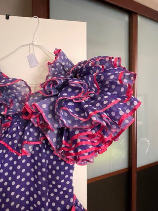 Vestido Flamenca Lunares Morado y Rosa