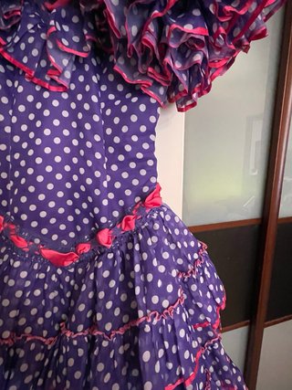 Vestido Flamenca Lunares Morado y Rosa