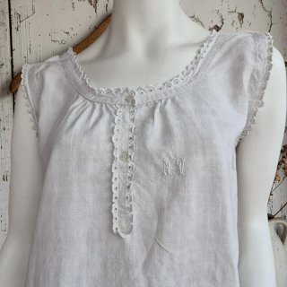 Camisón vintage  puro lino blanco roto festoneado