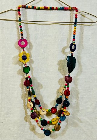 Collana lunga legno multicolor cm 57