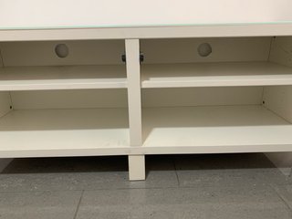 Mueble TV blanco Madera y Cristal