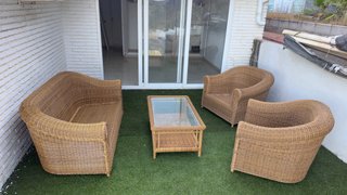 Conjunto ratán sintético 2 sillones, mesa  y sofá