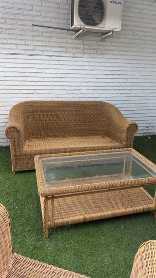 Conjunto ratán sintético 2 sillones, mesa  y sofá