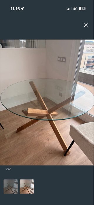 Mesa redonda cristal y madera