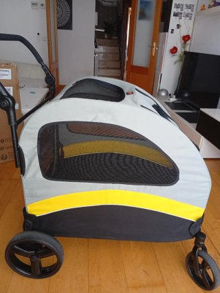Carro plegable de paseo para perros gris/amarillo