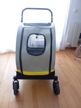 Carro plegable de paseo para perros gris/amarillo