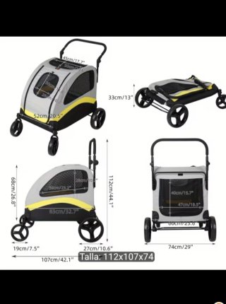 Carro plegable de paseo para perros gris/amarillo