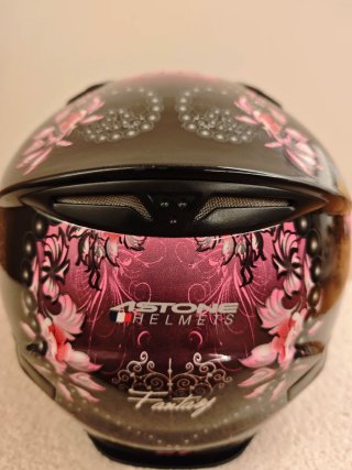 Casco de moto negro con flores rosas Talla S