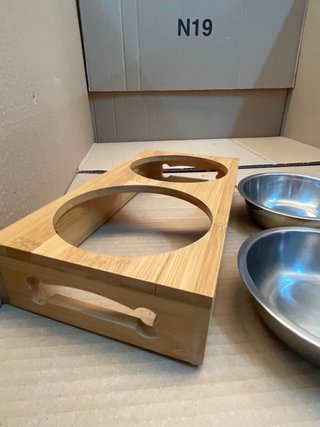Comedero doble para perros/gatos de bambú