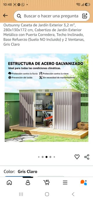 Caseta de jardín metálica. Se entrega montada