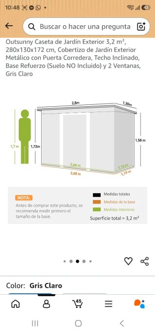 Caseta de jardín metálica. Se entrega montada