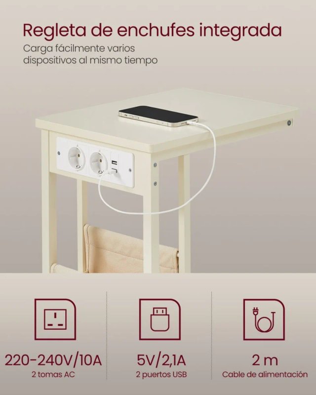 Mesa Auxiliar con Enchufes USB VASAGLE LET356W02