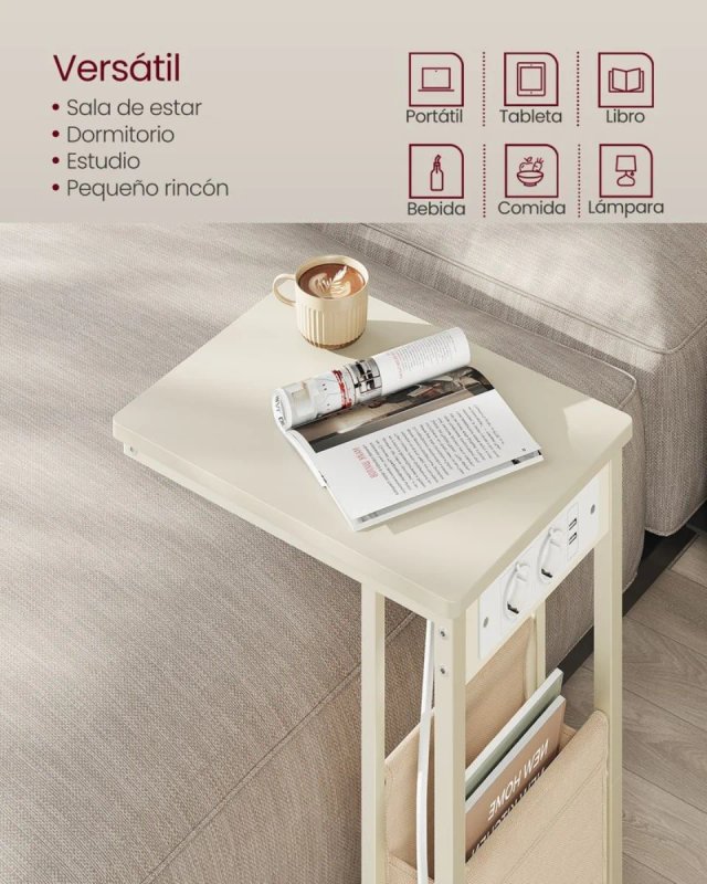 Mesa Auxiliar con Enchufes USB VASAGLE LET356W02