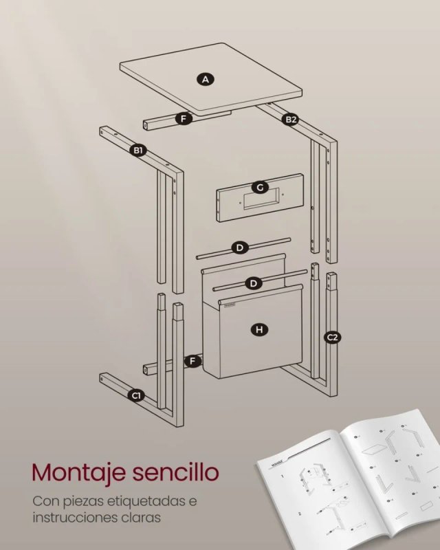 Mesa Auxiliar con Enchufes USB VASAGLE LET356W02