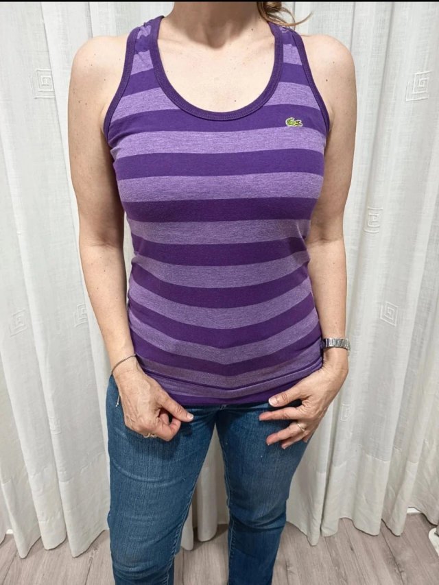 Camiseta sin mangas Lacoste Talla S Rayas Moradas