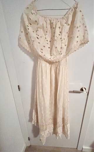 Vestido Boho Beige Encaje Talla Única