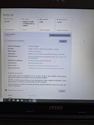 Portátil MSI GL72VR GTX1060 Gaming
