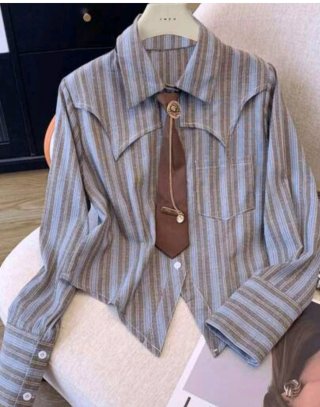 Camisa Rayas Marrón y Azul con Corbata