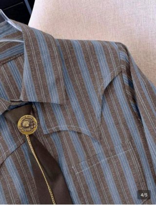 Camisa Rayas Marrón y Azul con Corbata
