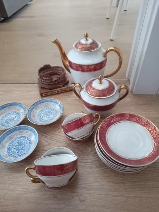 Juego de té porcelana oro y blanco