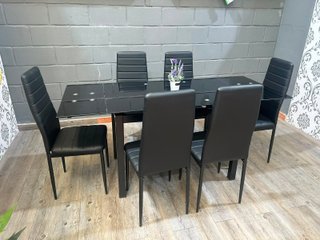 Mesa extensible + 6 sillas negras