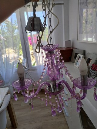 Lámpara araña cristal lila