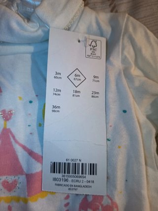 Camiseta manga larga bebé 6 meses
