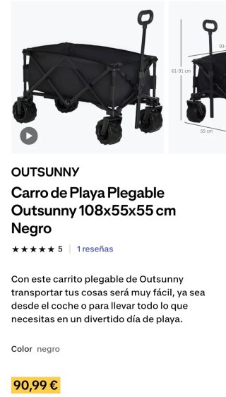 Carro de playa negro con ruedas anchas
