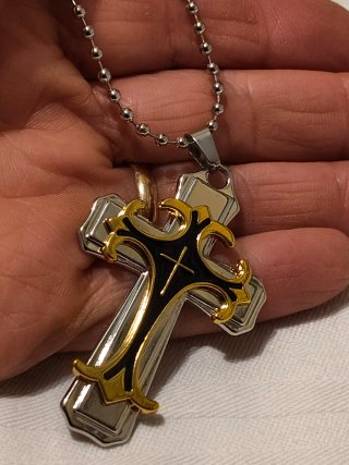 Collana Croce Uomo/Donna Multistrato Oro Argento