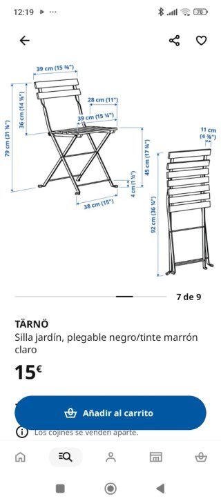 Sillas Terraza TÄRNO Ikea (2uds) + Cojines