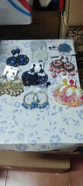 Pendientes flamenca azules y dorados