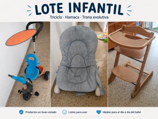 Lote infantil: triciclo, hamaca y trona