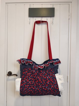 Bolso Tote Artesanal Algodón Flores Rojas