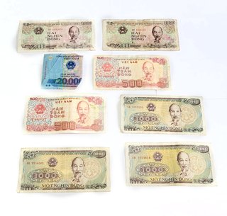 Lote de 8 Billetes Dong Vietnamita 500, 20K, 1K/2K