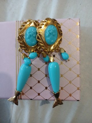 Pendientes Coral Azul y Dorado