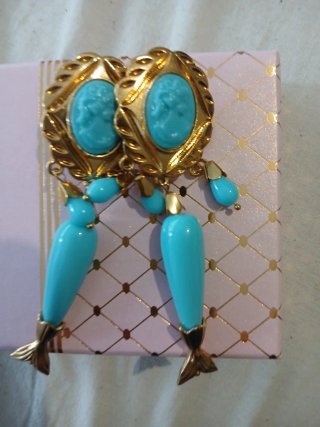 Pendientes Coral Azul y Dorado