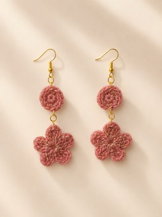 Pendientes flor crochet rosa y dorado